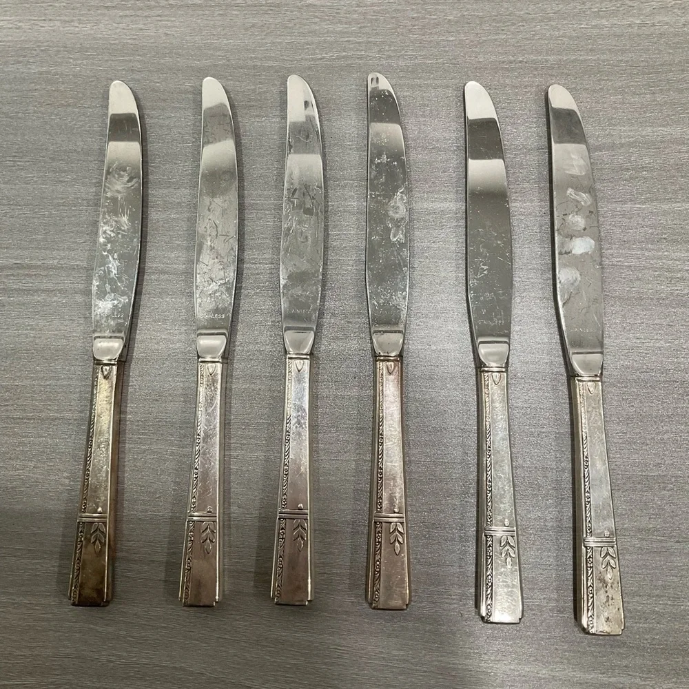 VINTAGE‎ ONEIDA PRESTIGE GRENOBLE DINNER KNIVES SILVERPLATE 1938 SET OF SIX